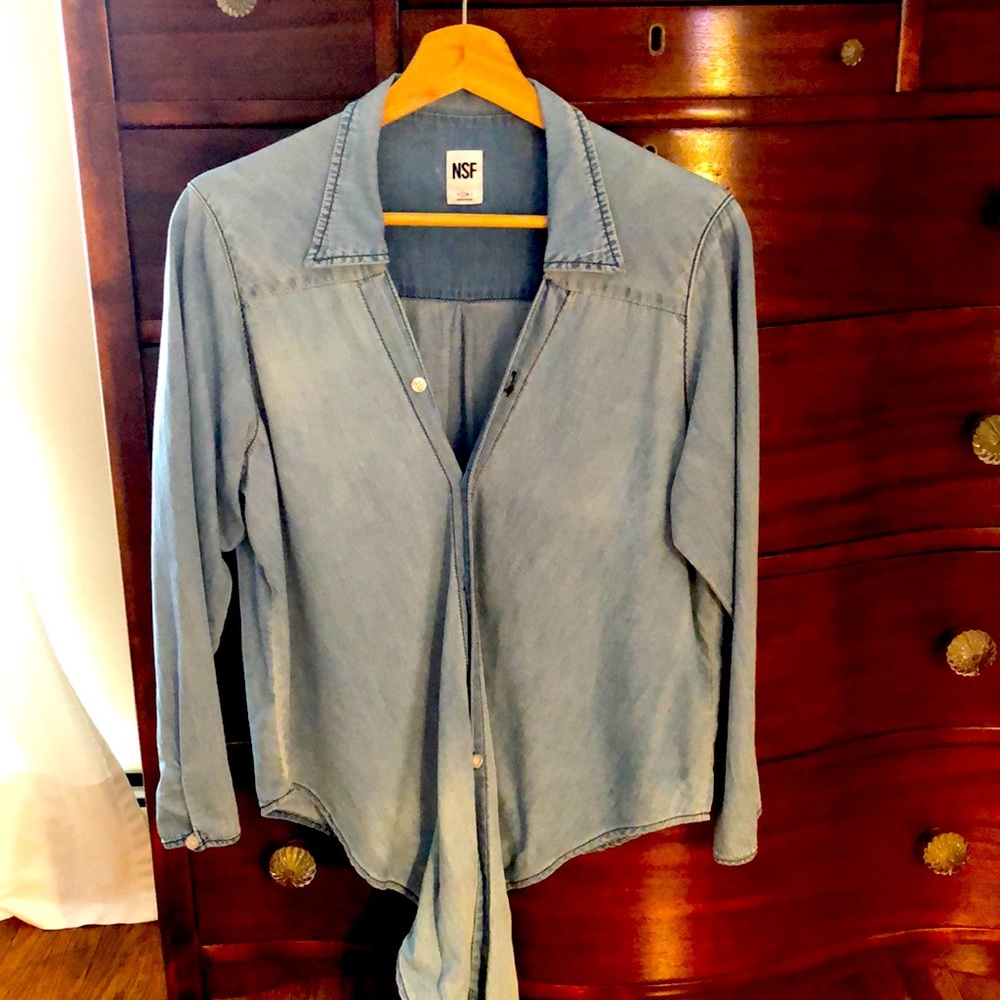 NSF chambray tie blouse size small